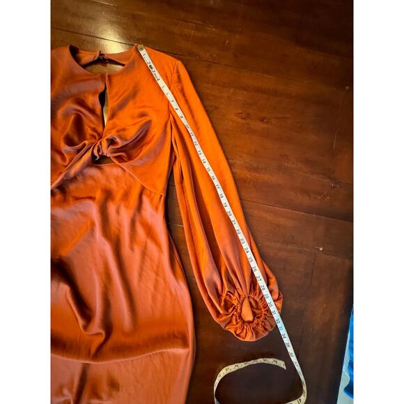 Significant Other Gown Sz 6 Demi Backless Rust Red Satin Long Sleeve Column Maxi - Picture 14 of 15